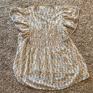 Max Studio Orange and Cream Floral Blouse